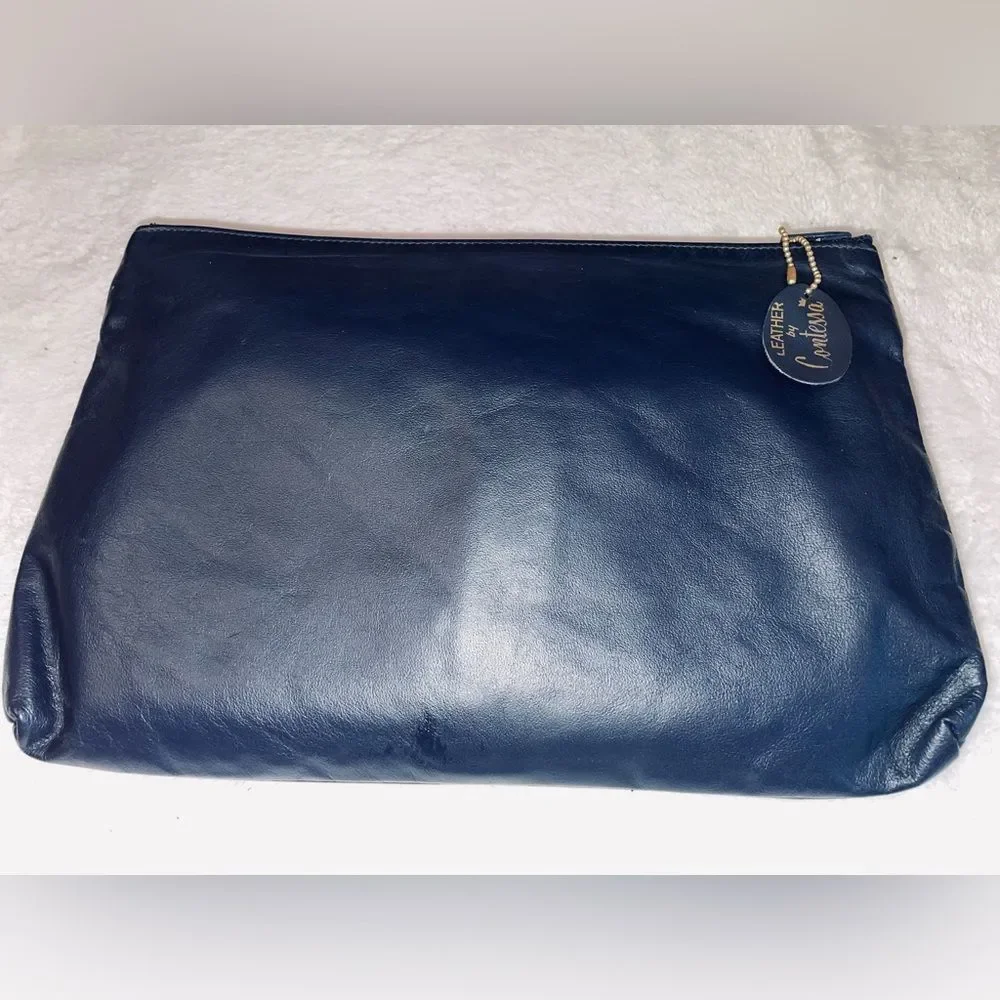 Vintage Leather by Contessa medium size navy blue all leather clutch